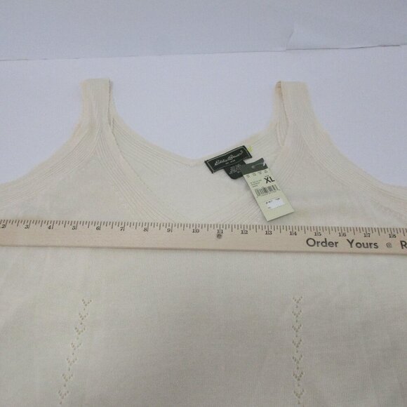 Eddie Bauer Sweater Vest Women's XL Pointelle White Silk Sleeveless Deep V-Neck - Picture 12 of 15